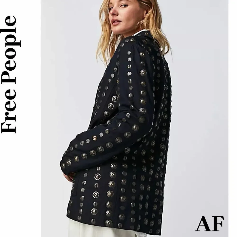 Free People Corrie Coin Blazer Black Bronze Coins Medium New